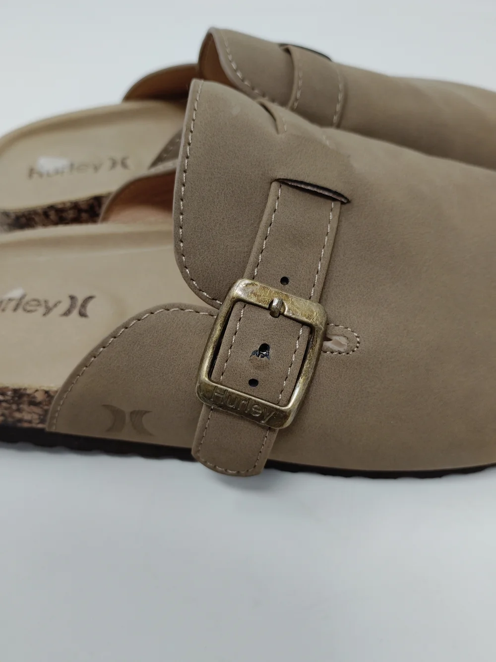 Hurley Big Kids Size 3,  Taupe Faux Suede Buckle Clog Mules Slip On Shoes